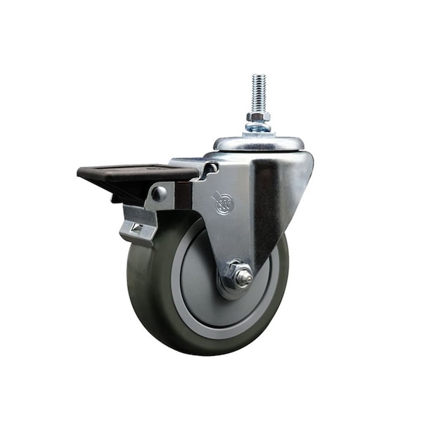 Service Caster 4 Inch Gray Polyurethane 38 Inch Threaded Stem Caster with Brake SCC-TS20S414-PPUB-PLB-381615 - main